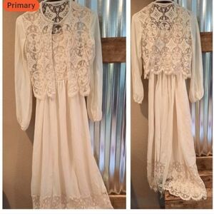 Vtg Ivory Maxi Dress & Lace Jacket XS-S  Union Made Montgomery Ward